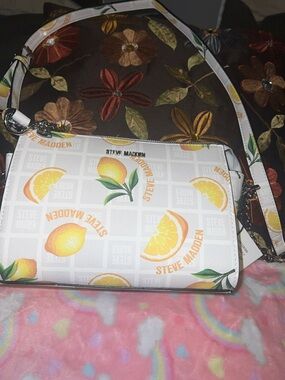 Steve Madden White Lemon Print Crossbody Purse